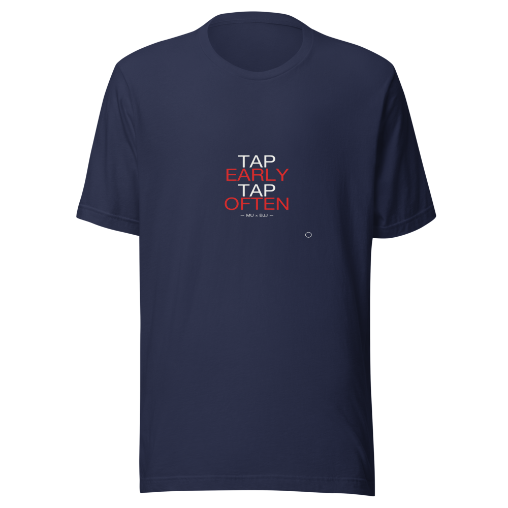 MU × BJJ #01 · TEE NAVY · TAP EARLY
