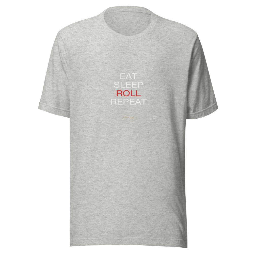 MU × BJJ #04 · TEE HEATHER · EAT SLEEP ROLL