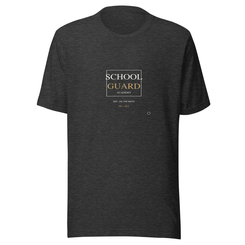 MU × BJJ #08 · TEE DARK HEATHER · SCHOOL GUARD