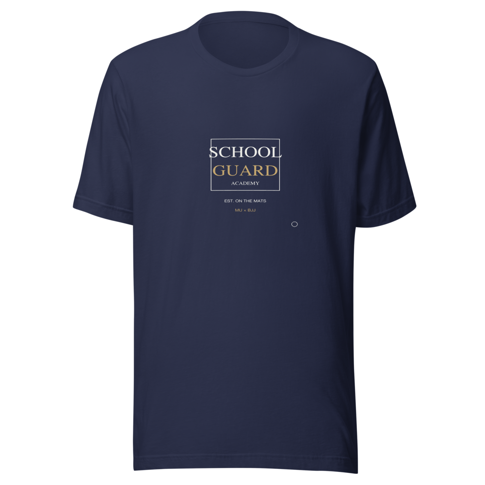 MU × BJJ #08 · TEE NAVY · SCHOOL GUARD