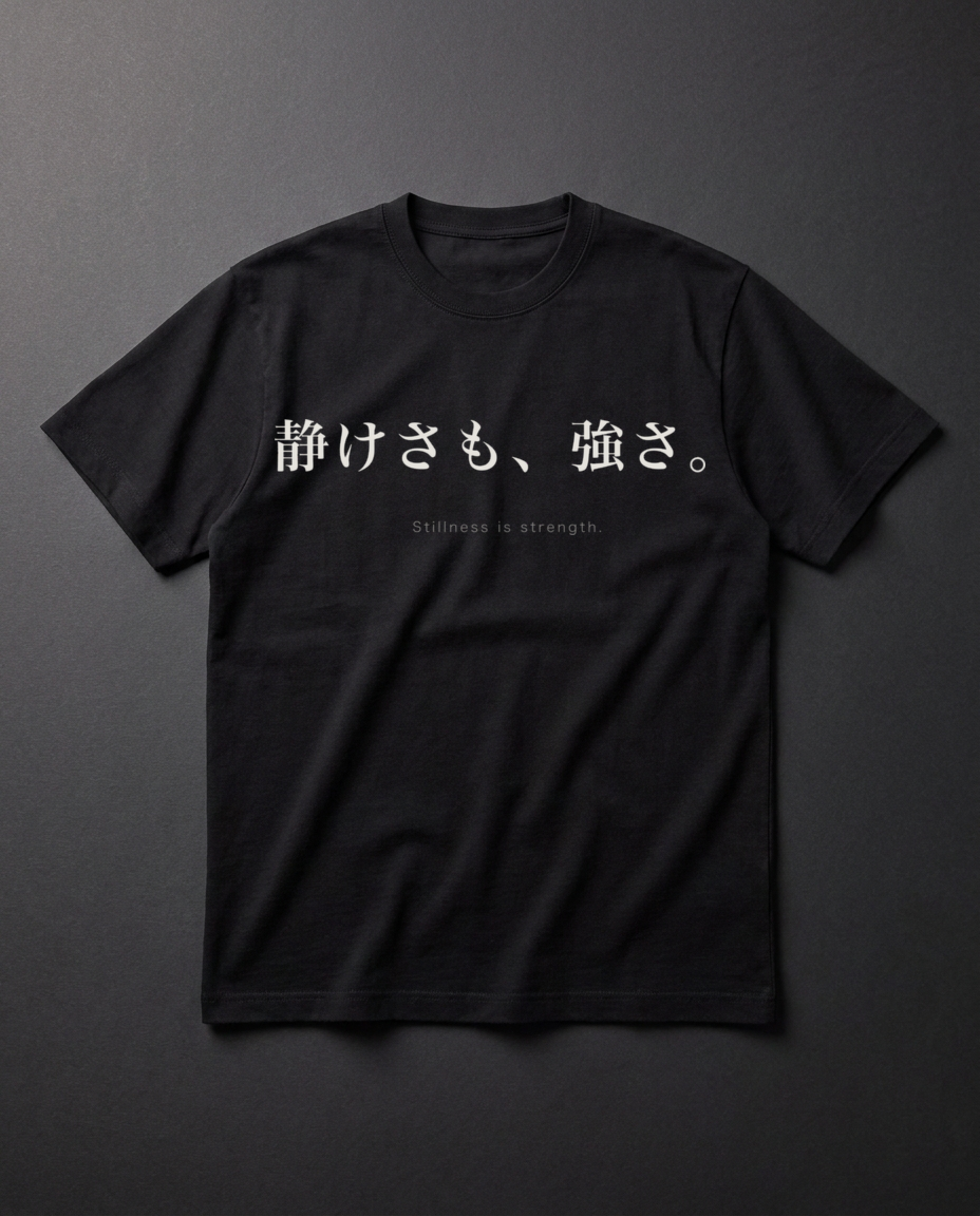 静けさも、強さ。 · 黒T Bella+Canvas 3001 (M) · DTG · Stillness is strength. · ♪ mu.koe.live/?s=seijaku