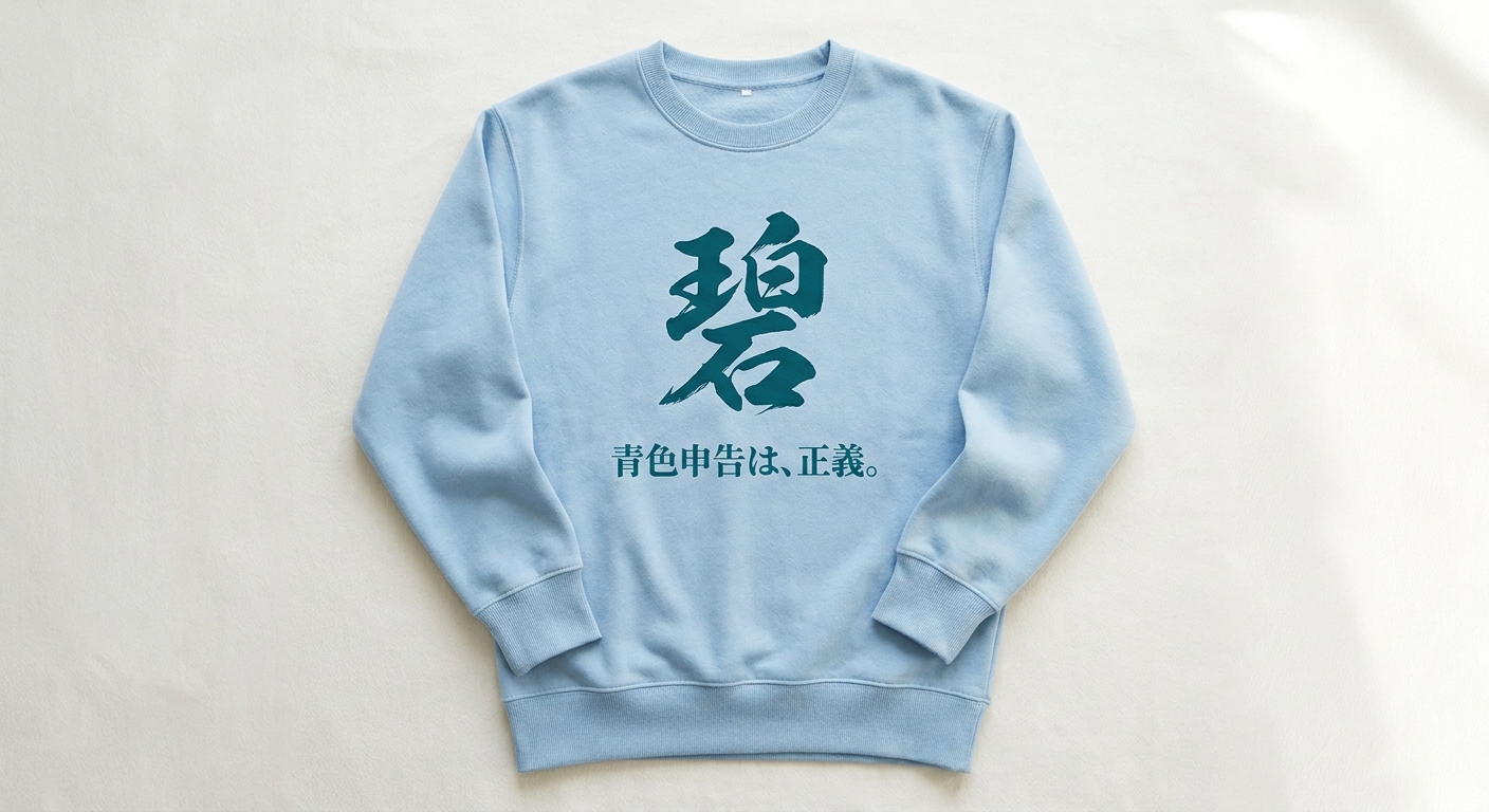 #12 · CREWNECK — 碧 + 青色申告は、正義。 · 水色 (Light Blue)