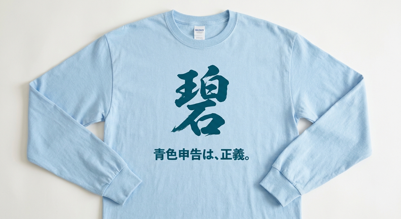 #15 · LONG SLEEVE — 碧 + 青色申告は、正義。 · 水色 (Light Blue)